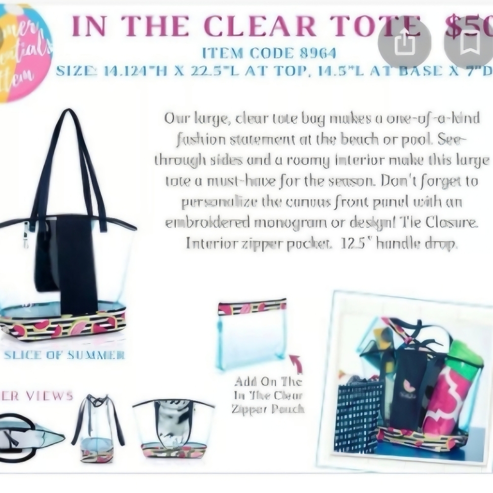 Brand New In the Clear Tote by Thirty-one